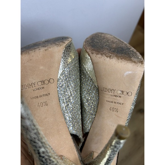 Jimmy Choo Gold‎ Glitter Nova /247 Clue Peep Toe Slingback Sandals 40.5 - Picture 4 of 13